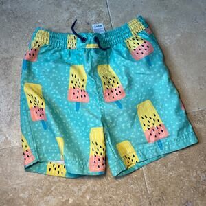 Tea Collection-Boys Teal Yellow/Orange Popsicle Board Shorts/Bathing Suit-Size 5